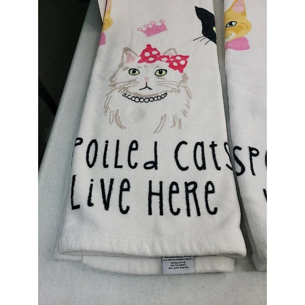 Kassafina Spoiled Cats Live Here Set Of 2 Plush Big Bath Towels